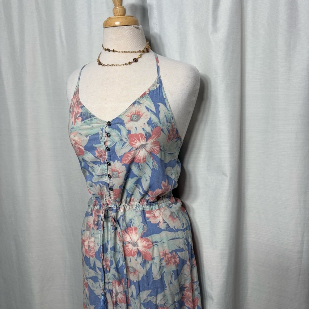 Rip Curl Floral Maxi Dress Boho Beach Vacation Summer Button Down Slit Size M - Picture 3 of 11